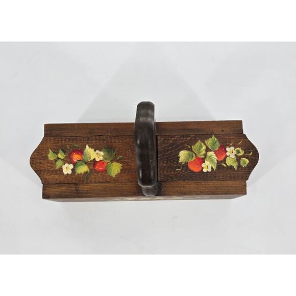Vintage Hand-Painted Cottagecore Strawberry  Wooden Sewing or Recipe Box - Picture 7 of 8